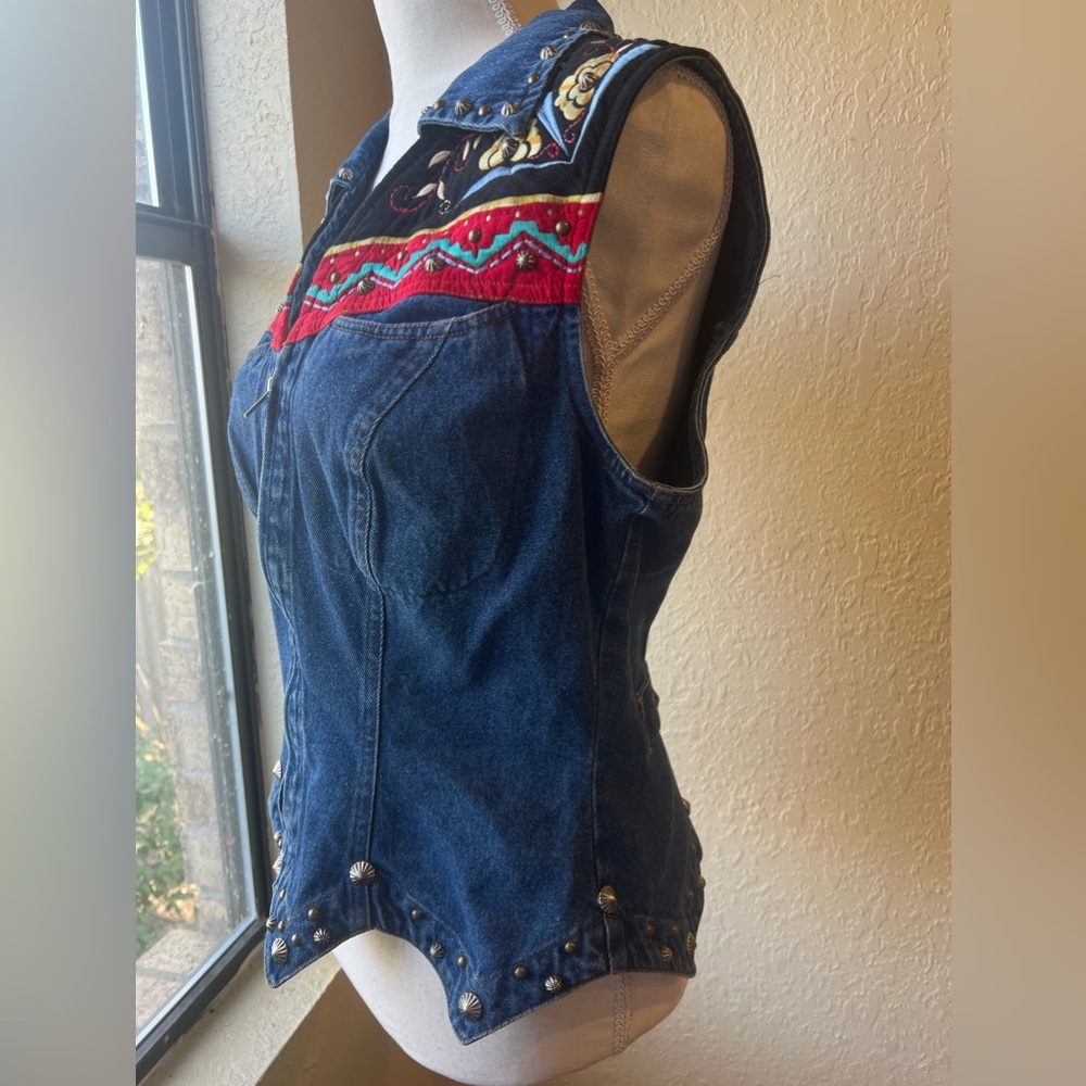 HAIRSTON ROBERSON Ropa Medium Embroidered Velvet Denim Western Vest Vintage - Picture 2 of 11